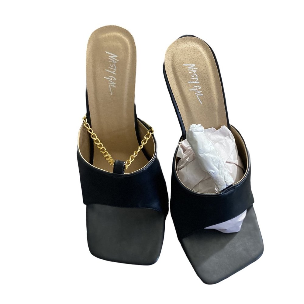Nasty Gal Black Chain Strap Stiletto Mules **NEW** - Picture 8 of 9